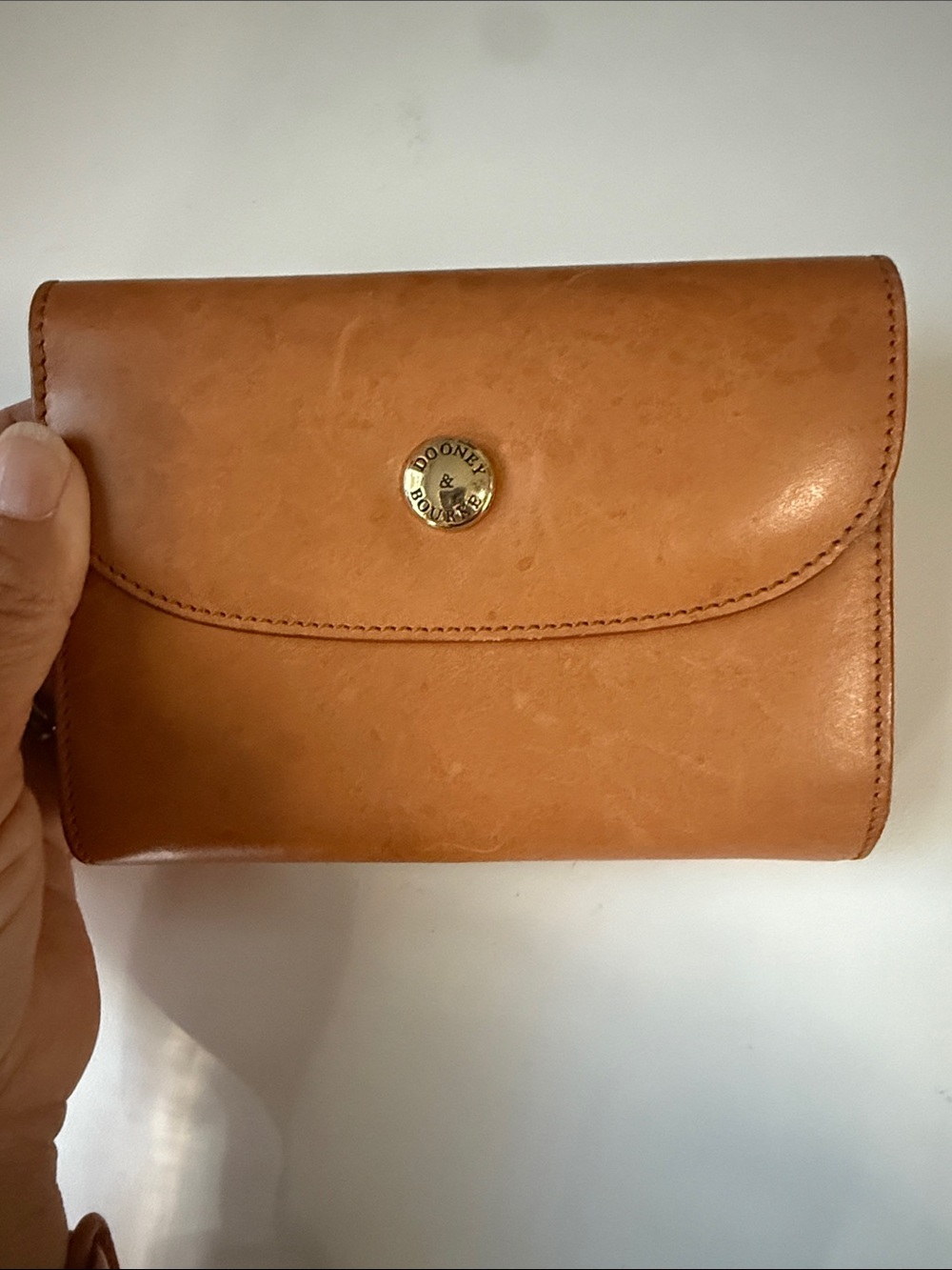 Dooney & Bourke Cognac Leather Fold Wallet with Gold-Tone Logo